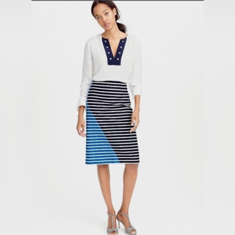 J. CREW Women’s  Black & Blue 109% Cotton Colorblock Striped A - Line Skirt Size